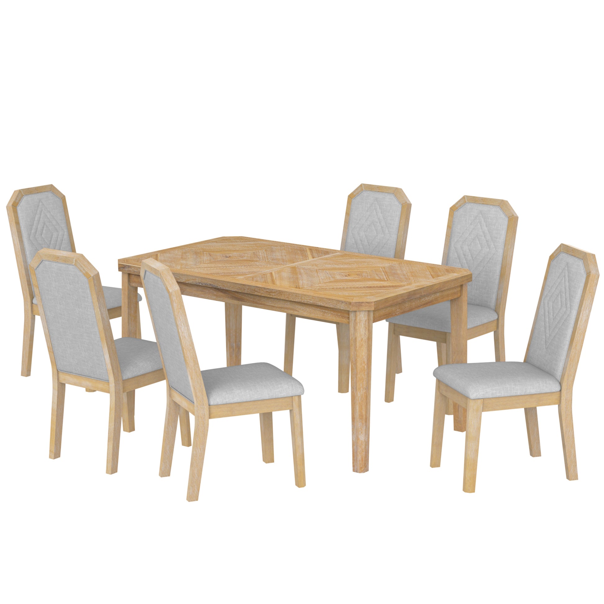 7 Piece Farmhouse Dining Set Classic Rustic Table And 6 High Back Design Chairs For Dining Room, Kitchen Natural Wood Wash Natural Wood Wash Solid Wood Mdf