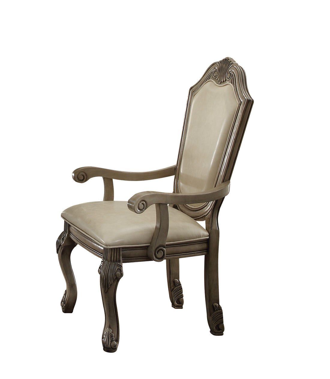 Chateau De Ville Arm Chair Set 2 , Synthetic Leather & Antique White 64068A White Upholstered