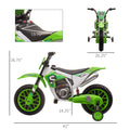 Aosom 12V Kids Motorcycle Dirt Bike Electric Battery Powered Ride On Toy Off Road Street Bike With Charging Battery, Training Wheels Green Green Plastic