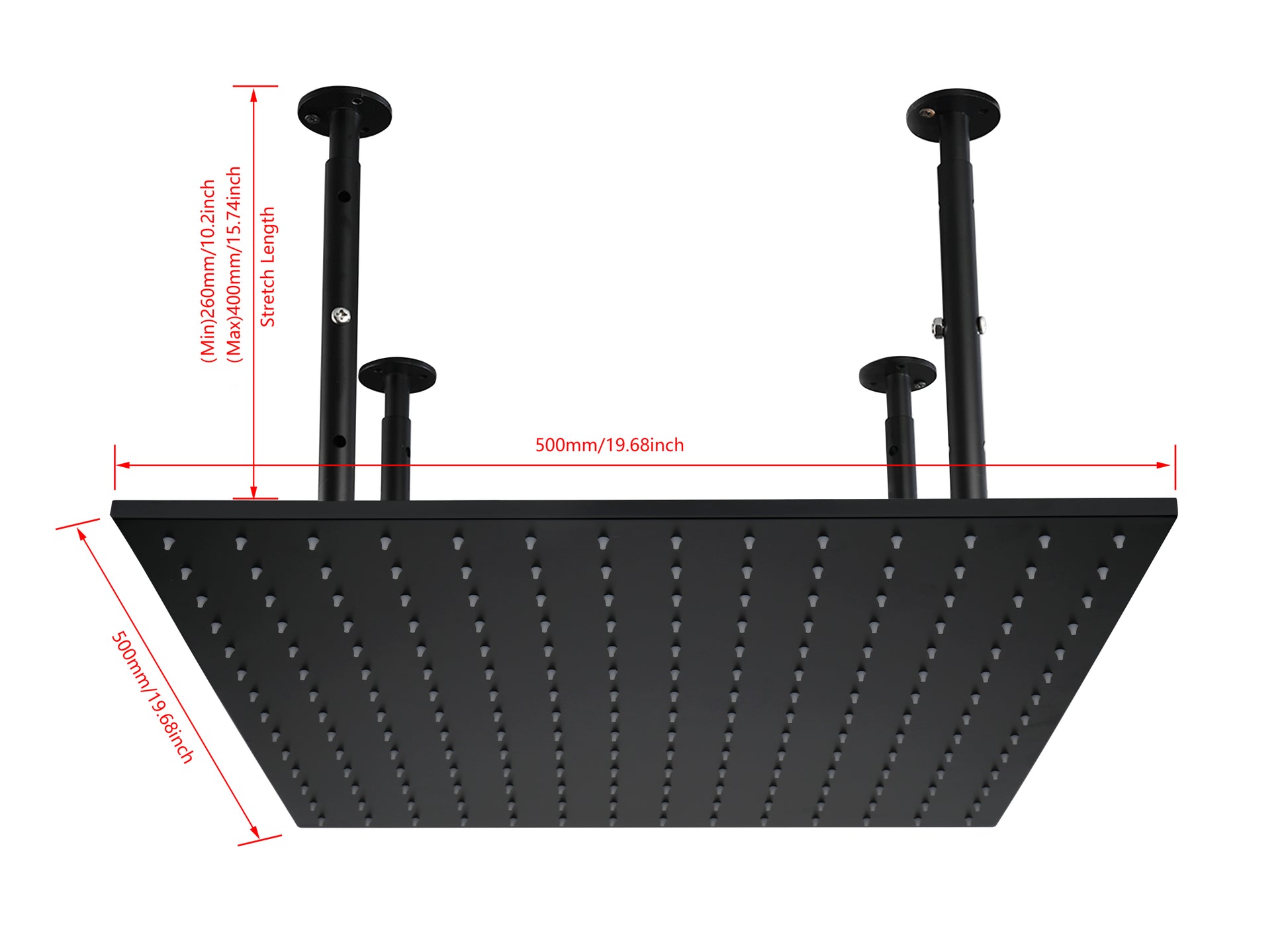 20"X20" Shower Head Stainless Steel Bathroom Showerhead Ceiling Mount Without Led Matte Black Stainless Steel