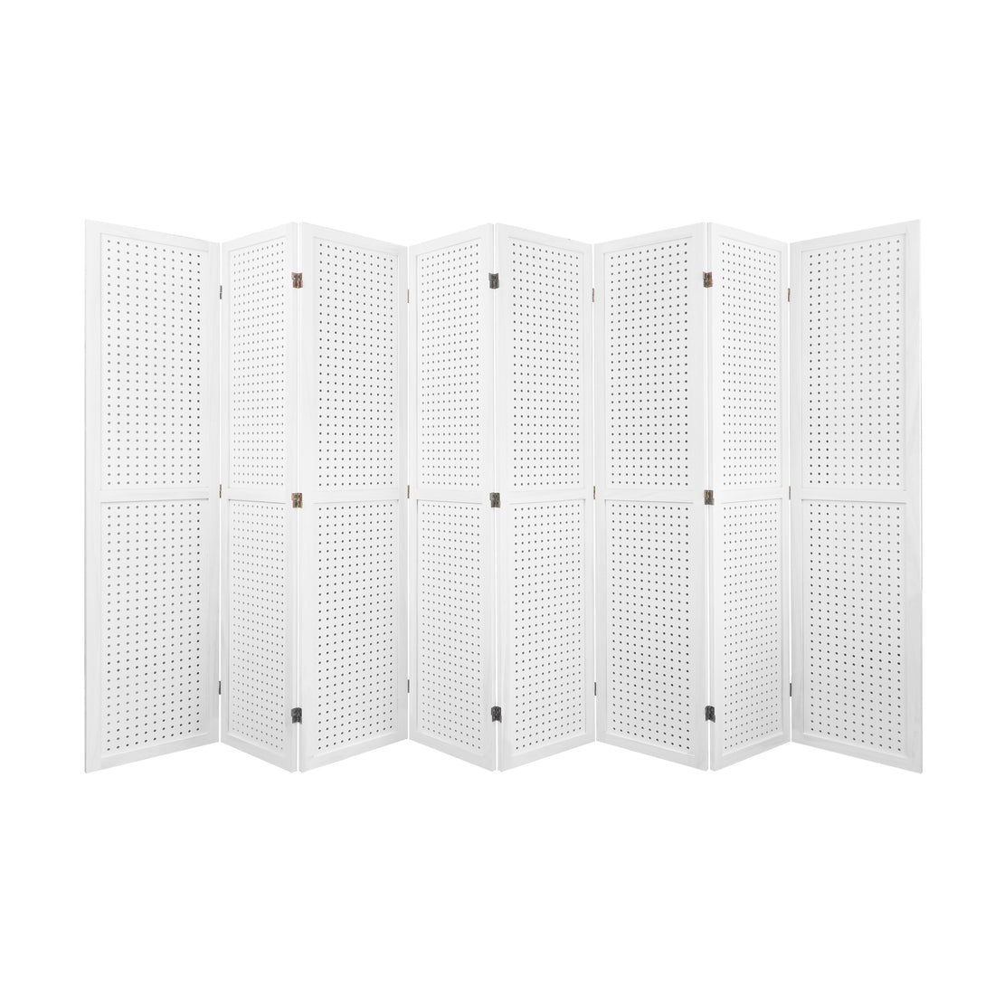 8 Panel Room Divider, 5.6Ft Pegboard Display Wooden Room Divider Folding Privacy Screen Room Divider Freestanding Peg Board Display For Trade Show Craft Show Home Wall Organizer,Elegant White White Modern Wood