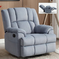 Manual Recliner Chair With Rocker And Swivel In Fabric For Living Room, Blue Blue Polyester Manual Handle Metal Primary Living Space Medium Firm Cushion Back Heavy Duty American Design Pine Pillow Top Arms Fiber Foam And Polyester Fiber Pad Fabric