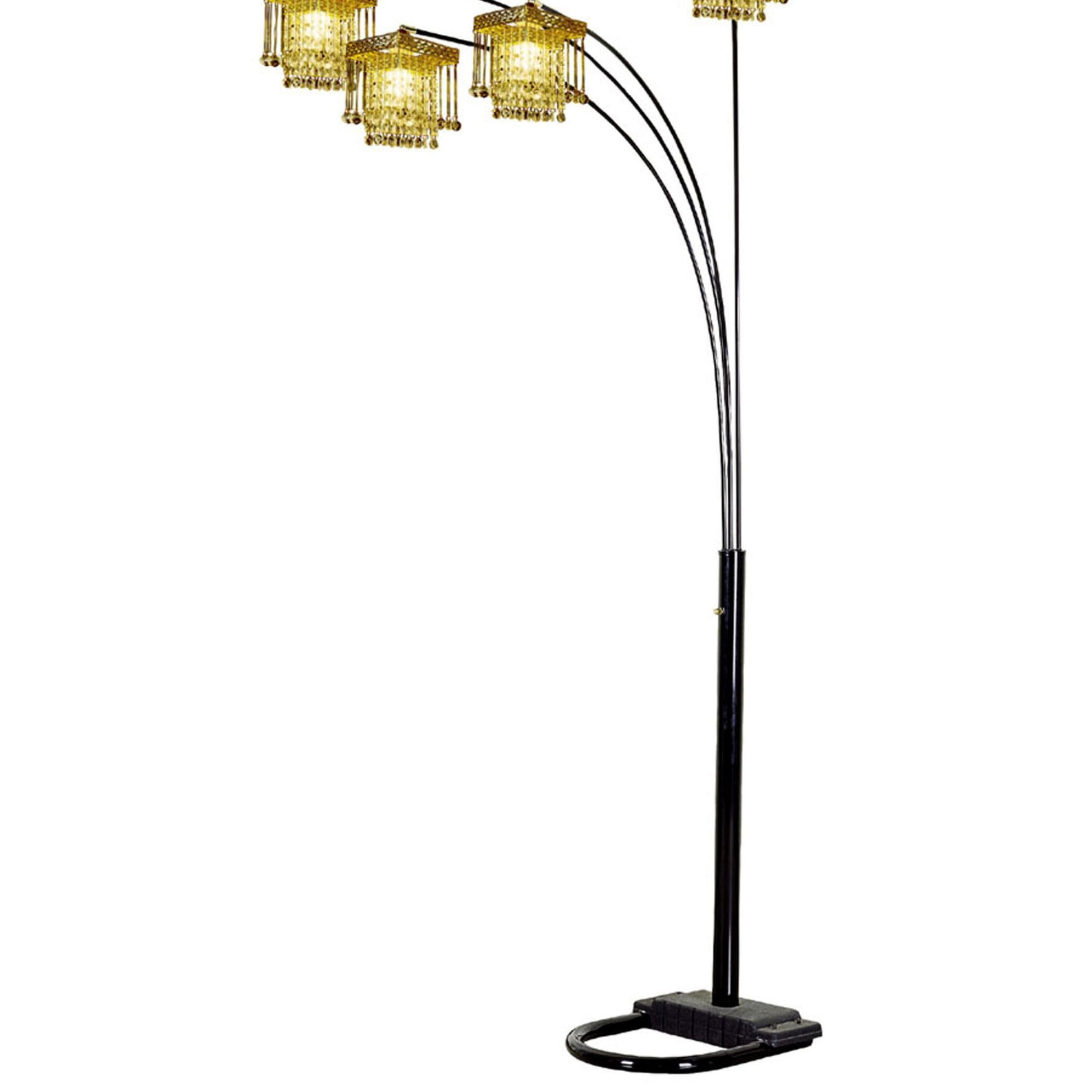 84" Tall Floor Lamp W Black Finish And 4 Arch Arms, Crystal Chandelier Design Black Metal