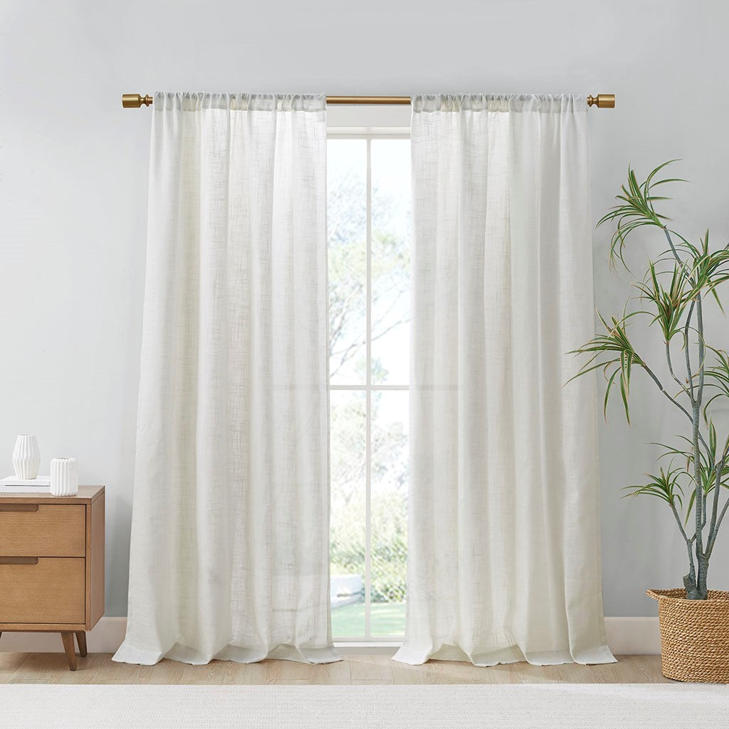 Linen Blend Light Filtering Curtain Panel Pair 2 Pcs Window Panels White Polyester