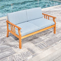 Kapalua Honey Nautical Eucalyptus Wooden Outdoor Sofa Bench With Cushion Honey Eucalyptus