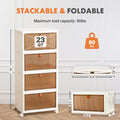 4 Tier Stackable Plastic Storage Bins With Lid 23Qt Foldable Organizers And Storage With Magnetic Doors & Lockable Wheels White Plastic