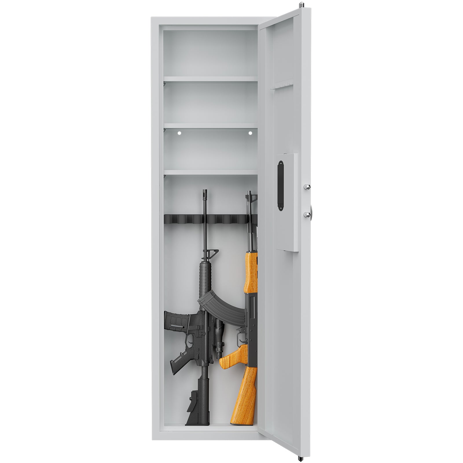 53" Passwod Touch Panel In Wall Safe,Hidden Wall Safe For Rifles With Adjustable Shelves,Assembled Storage Multifunctional Wall Safe For Firearm And Valuables White Digital White Steel