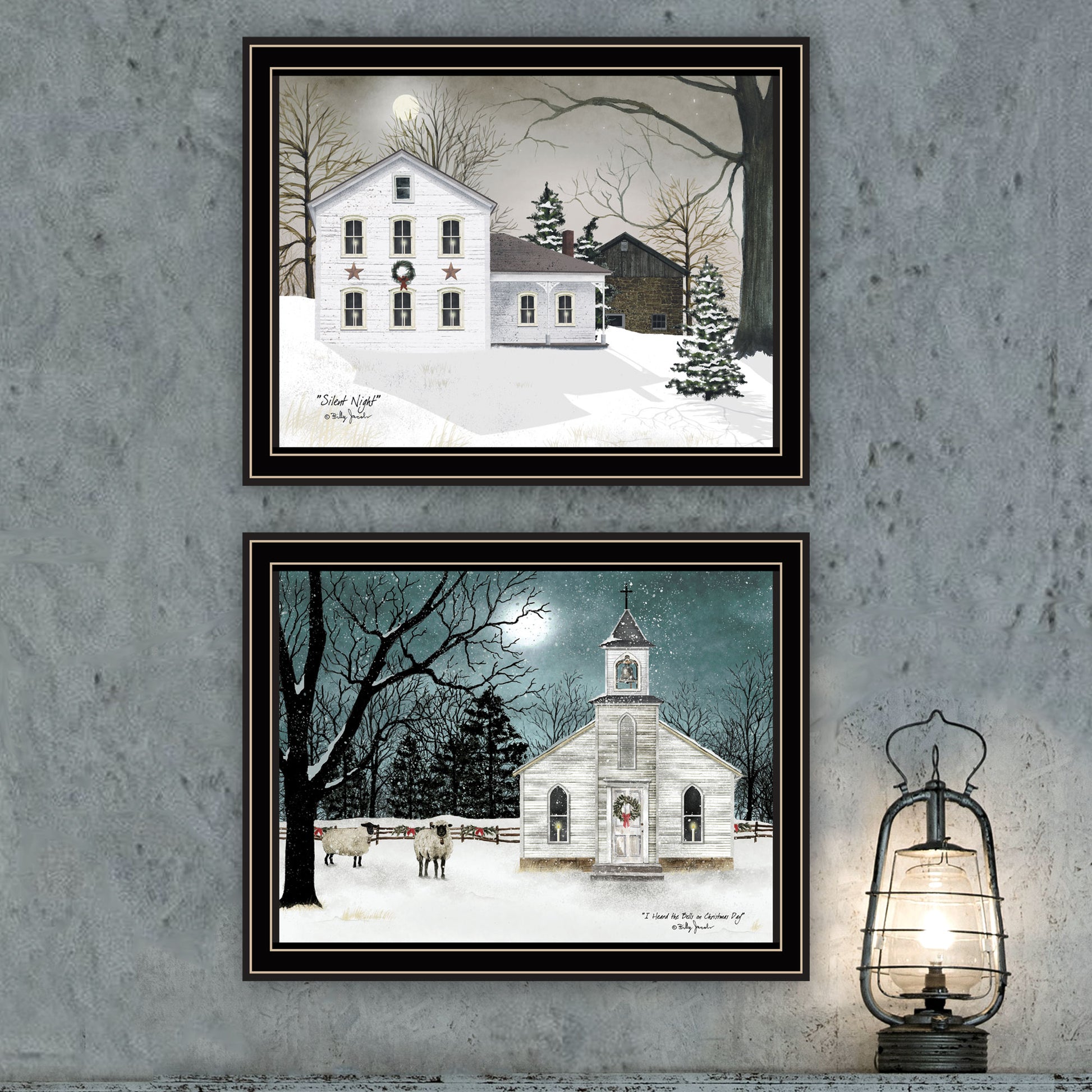 2 Piece Vignette Silent Night Black Framed Wall Art For Living Room, Bedroom Wall Art Print For Home Decor By Billy Jacobs Multi Wood Paper