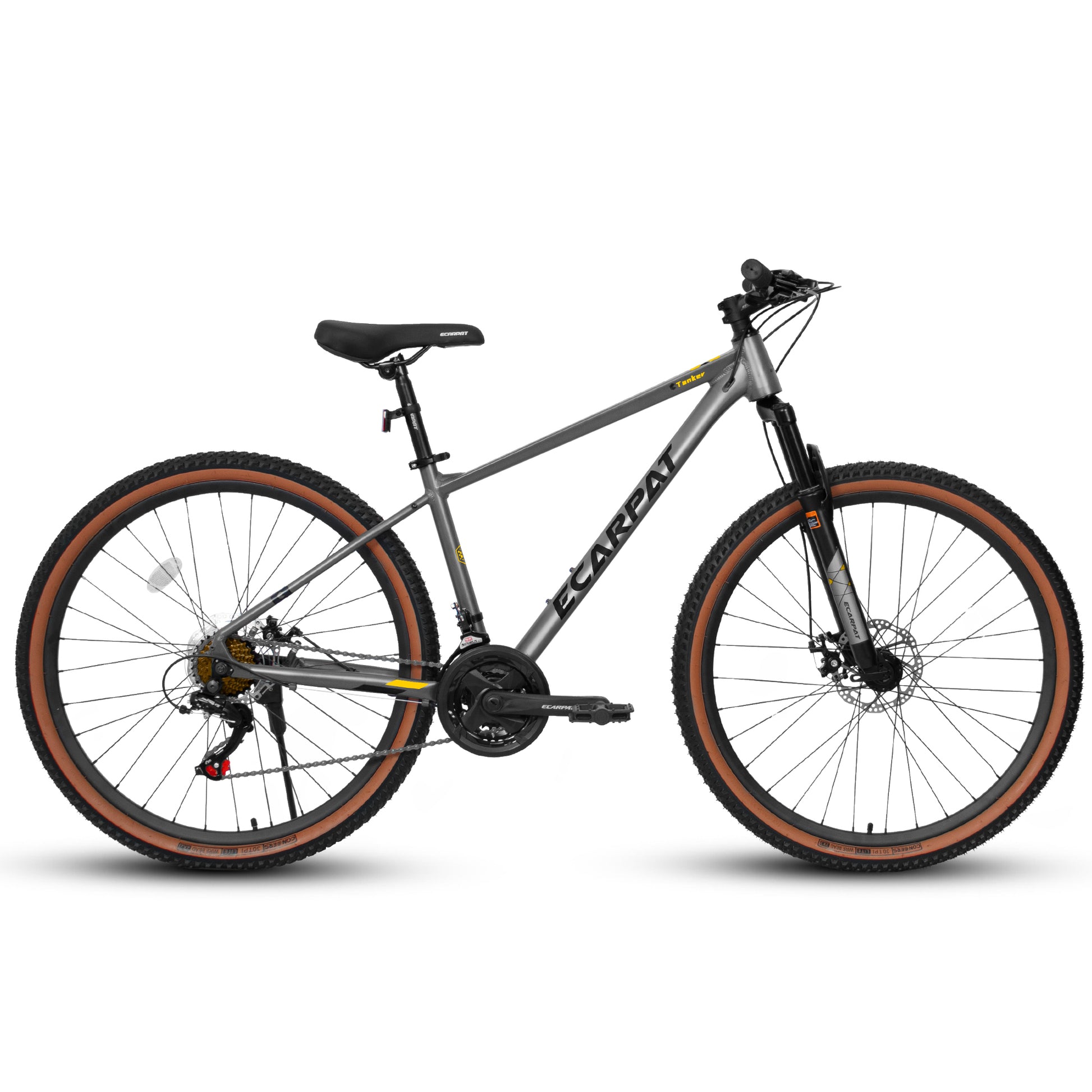 A27312 Ecarpat Mountain Bike 27 Inch Wheels, 21 Speed Mens Womens Trail Commuter City Mountain Bike, Aluminium Frame Disc Brakes Thumb Shifter Front Fork Bicycles Cycling Gray Durable Without Garden & Outdoor Classic Multifunctional Polyurethane Foam