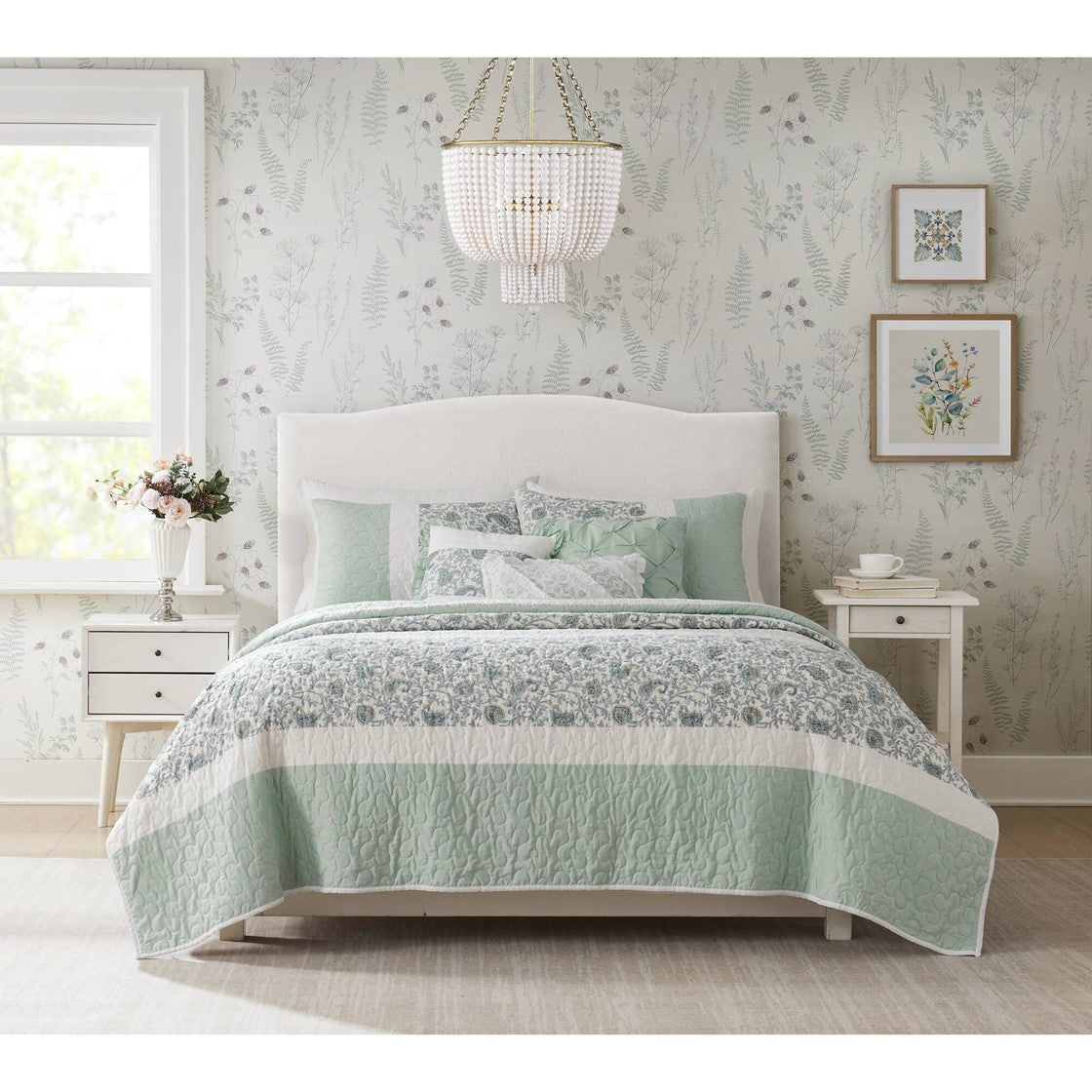 6 Piece Cotton Percale Quilt Set With Throw Pillows Aqua Full Queen Full Aqua Polyester