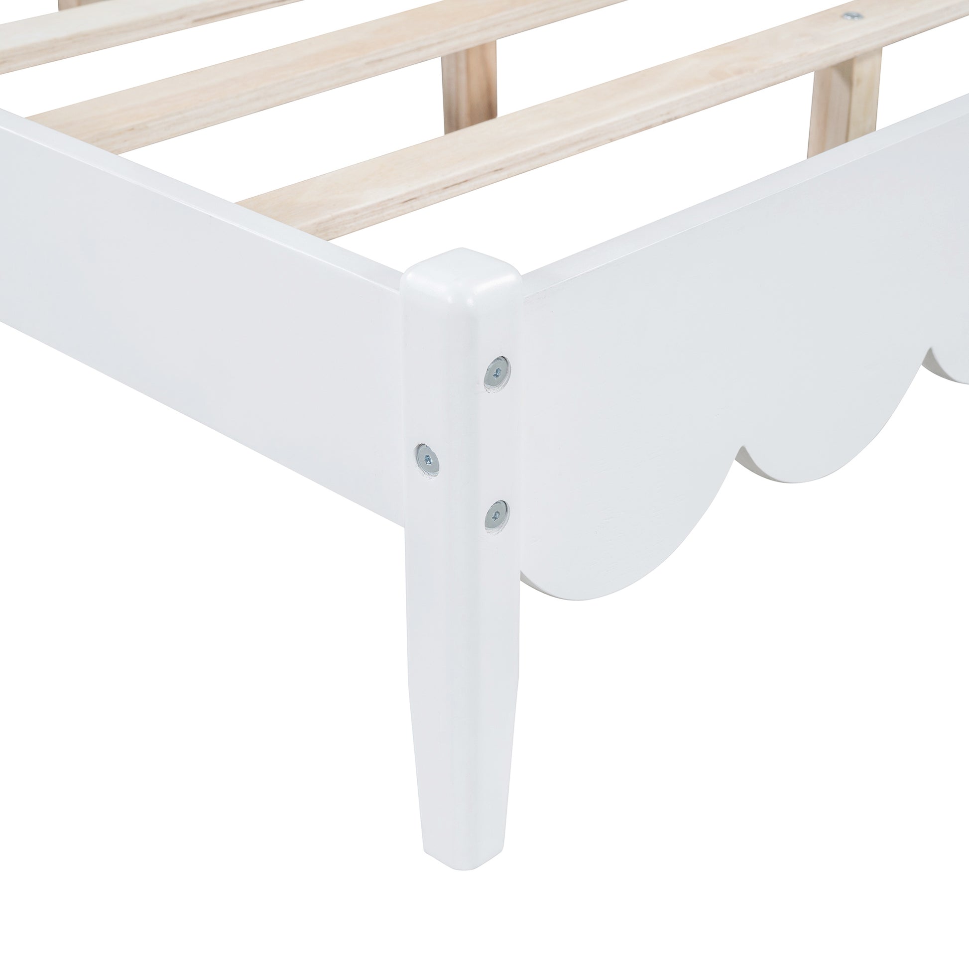 Full Size Wood Platform Bed Frame, Retro Style Bed With Rectangular Headboard,No Need Box Spring,White Full White Wood