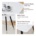 Table And Chair Set, White Imitation Marble Texture Rock Board Table Top, Black Metal Table Legs.Paired With 4 White Artificial Leather Backrest Cushion Dining Chairs With Black Metal Legs. White Black Seats 4 Metal