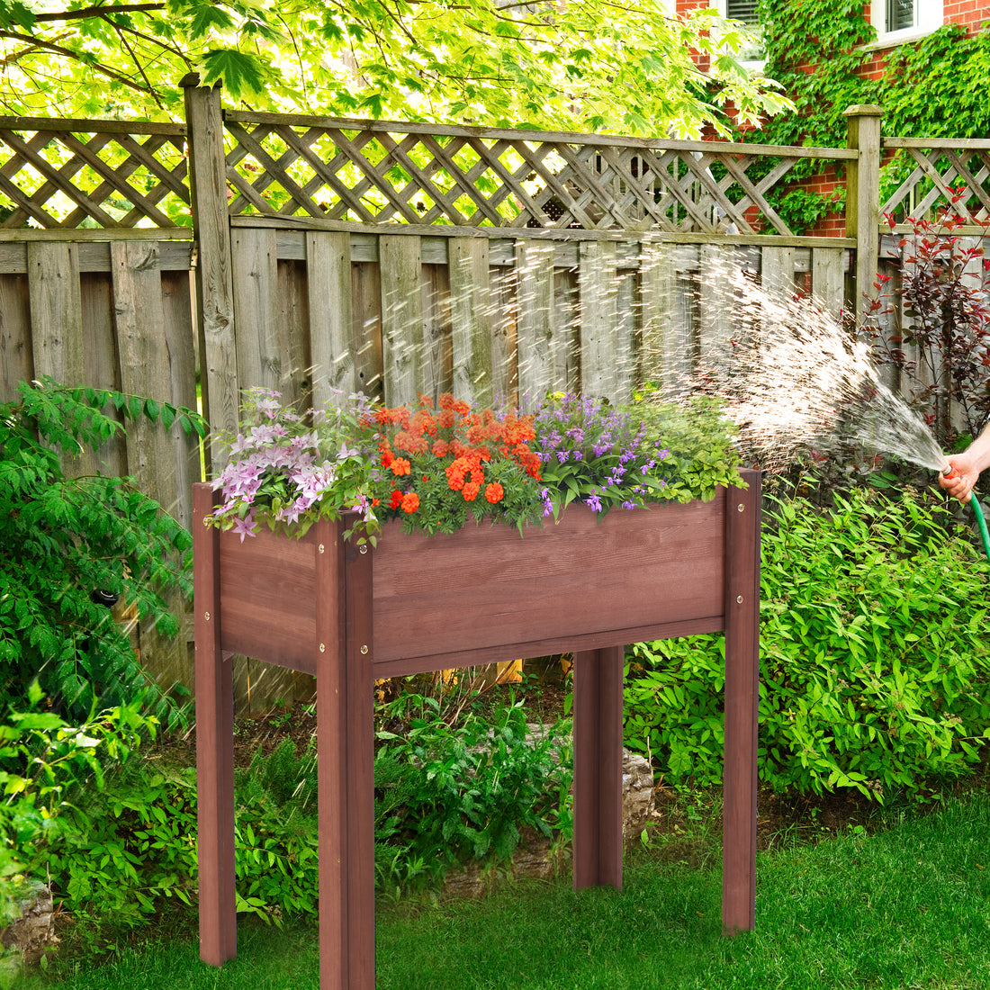 31X31X16 Inch Raised Garden Bed With Legs, Elevated Wooden Planter Box For Outdoor Plants Flowers Fruits Vegetable Herb Growingg Coffee Solid Wood