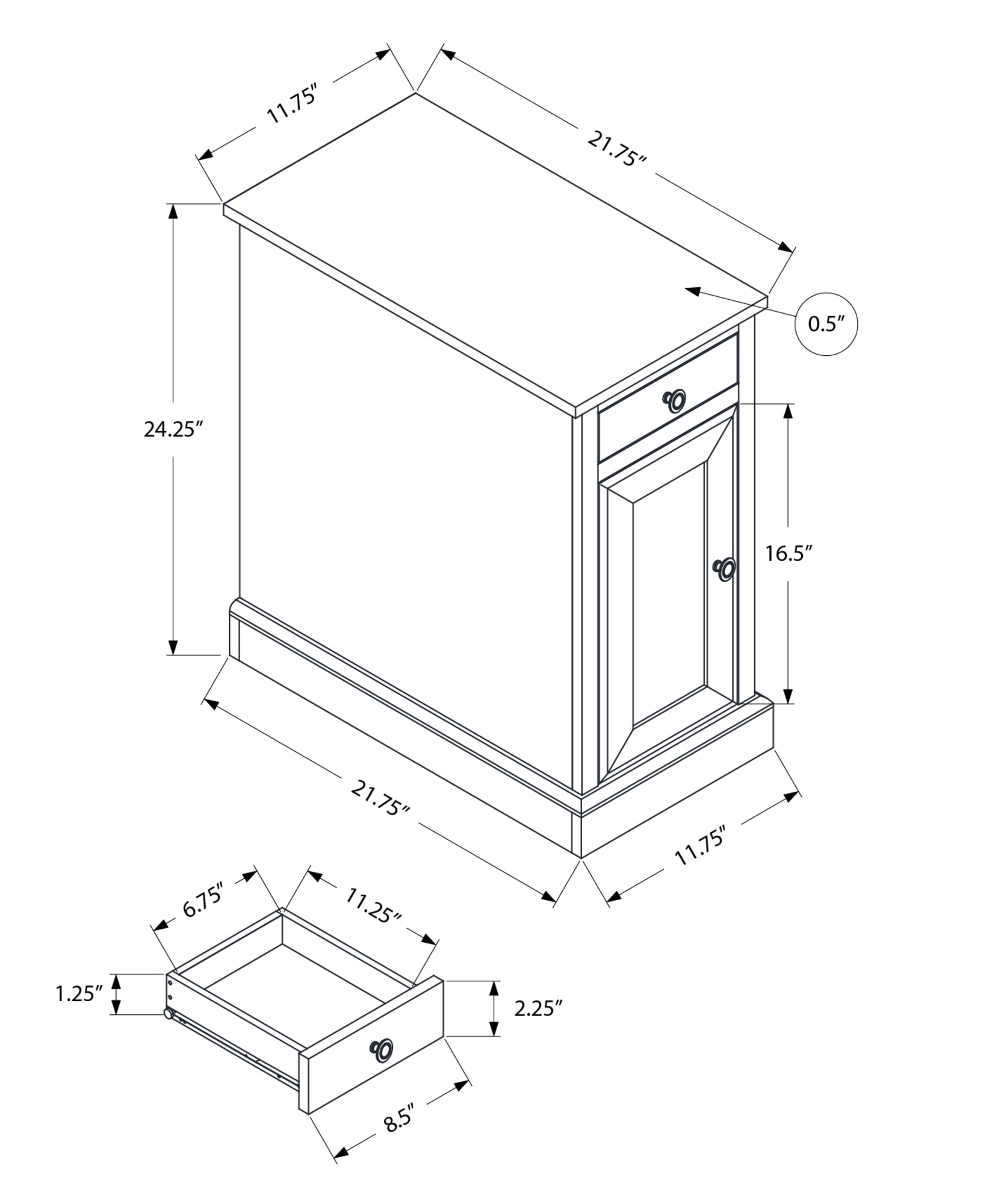 Accent Table, End, Side Table, Nightstand, Narrow, Bedroom, Lamp, Storage Drawer, Brown Veneer, Traditional Espresso Mdf