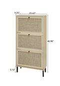 Rattan 3 Door Shoe Rack, Freestanding Modern Shoe Storage Cabinet, For Entryway Natural Particle Board