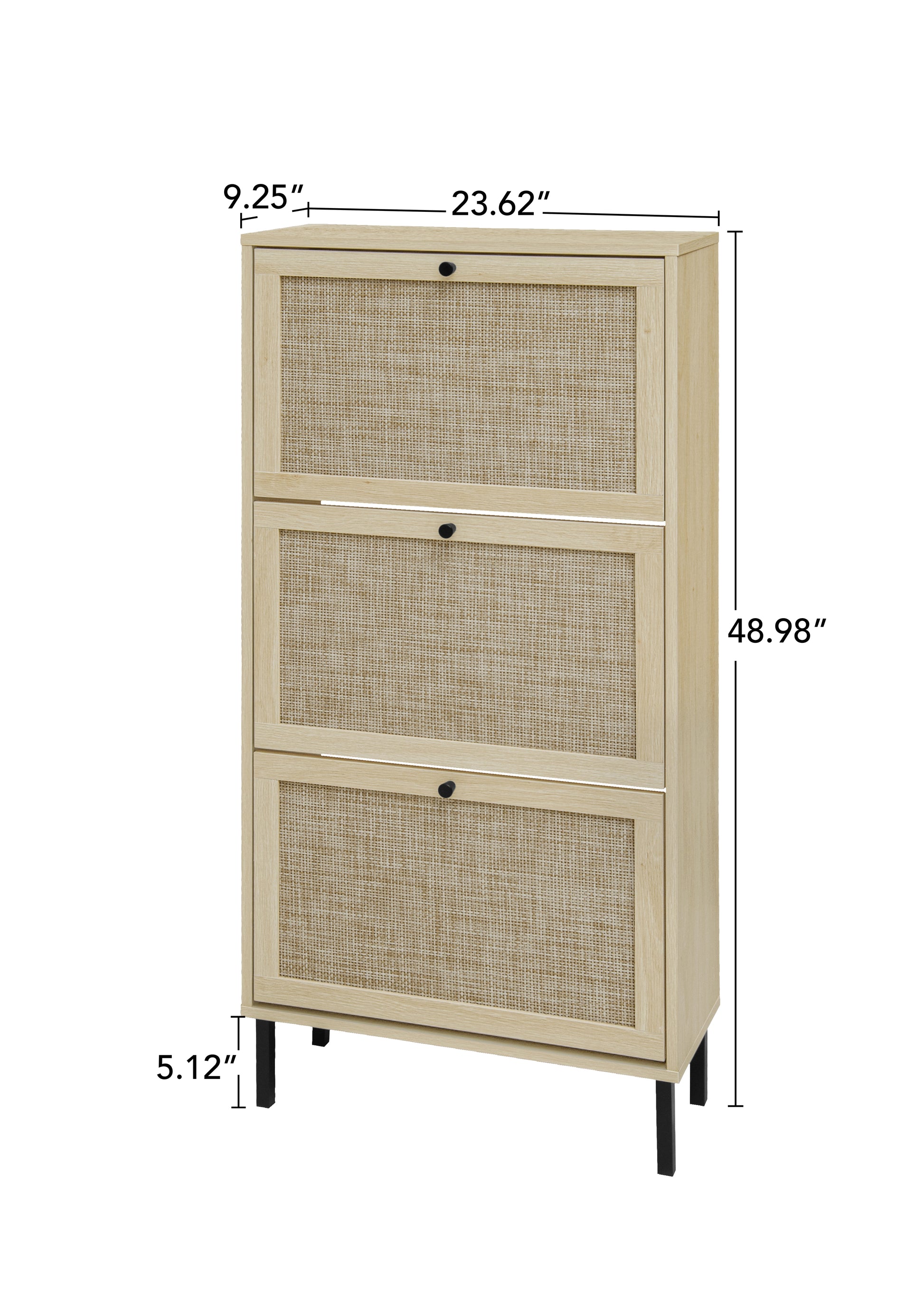 Rattan 3 Door Shoe Rack, Freestanding Modern Shoe Storage Cabinet, For Entryway Natural Particle Board