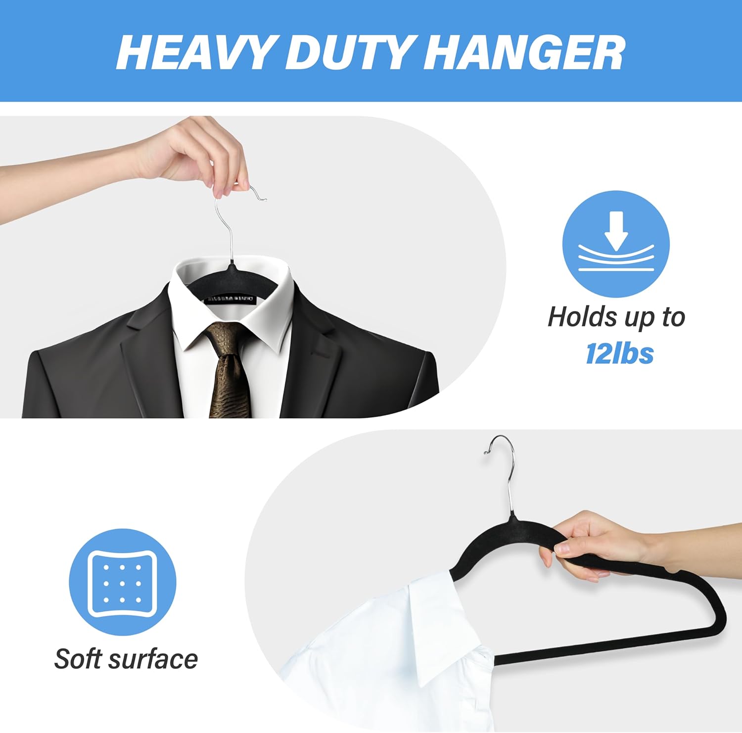 Velvet Hangers 50 Pack, Non Slip Clothes Hangers With Shoulder Notches, 360 Swivel Hooks, Heavy Duty Standard Hangers For Closet Space Saving, Black Black Velvet
