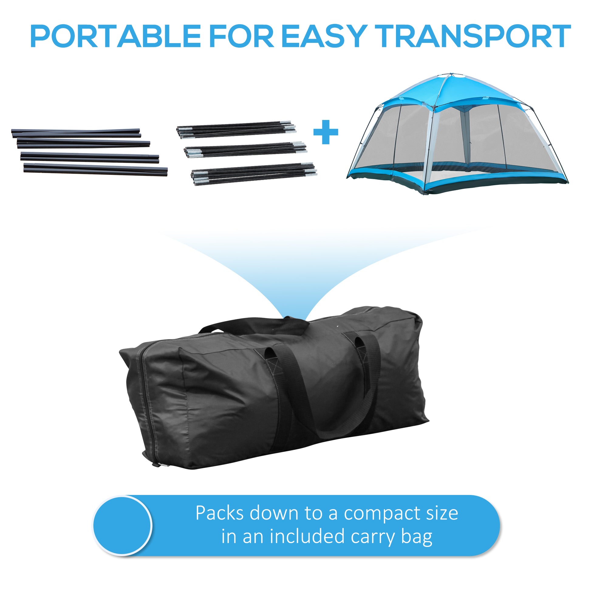 Outsunny 12' X 12' Screen House Room, 8 Person Camping Tent W Carry Bag And 4 Mesh Walls For Hiking, Backpacking, And Traveling, Easy Set Up, Sky Blue Blue Polyester