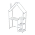 House Shaped Wooden Writing Desk,Kids Study Table,Bookshelf & Toy Storage,White Twin White American Design Pine