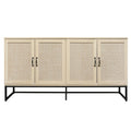 Rattan 4 Door Sideboardsideboard Buffet Storage Cabinet,Accent Storage Cabinetlarge Cabinet With 4 Rattan Decorated Doors For Living Room Dining Room Natural Particle Board Mdf