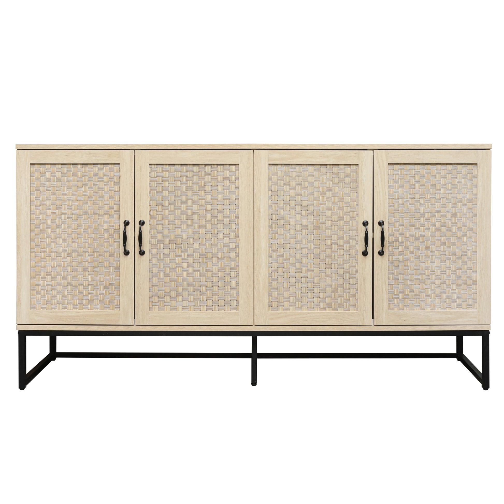 Rattan 4 Door Sideboardsideboard Buffet Storage Cabinet,Accent Storage Cabinetlarge Cabinet With 4 Rattan Decorated Doors For Living Room Dining Room Natural Particle Board Mdf