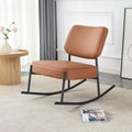 Pu Material Cushioned Rocking Chair, Unique Rocking Chair, Cushioned Seat, Brown Backrest Rocking Chair, Black Metal Legs. Comfortable Side Chairs In The Living Room, Bedroom, And Office Brown Pu