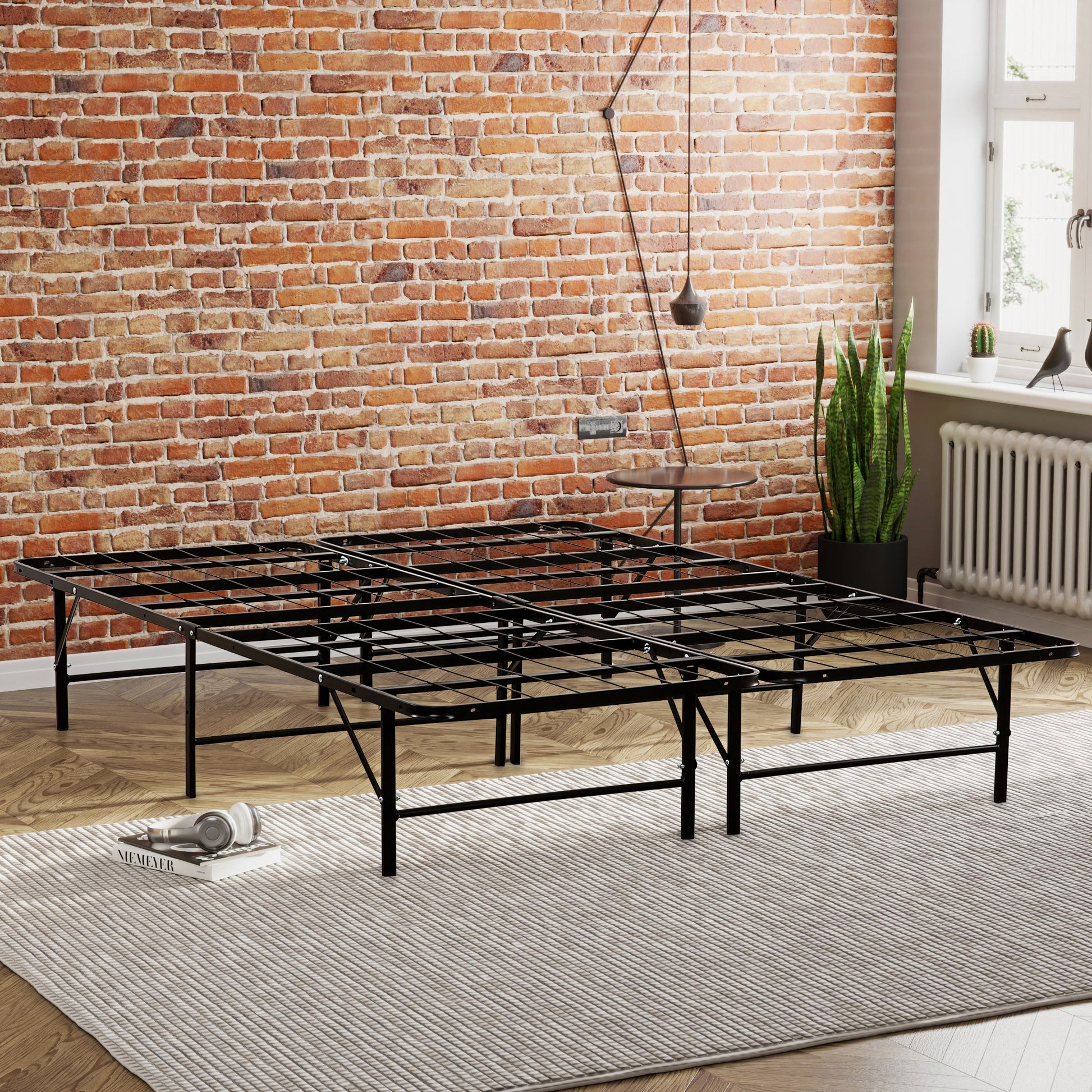 Metal Mattress Foundation Bed Frame, King Size Bed Base, Bedroom Furniture, Black Box Spring Not Required King Black Metal Bedroom Modern Bed Frame Steel