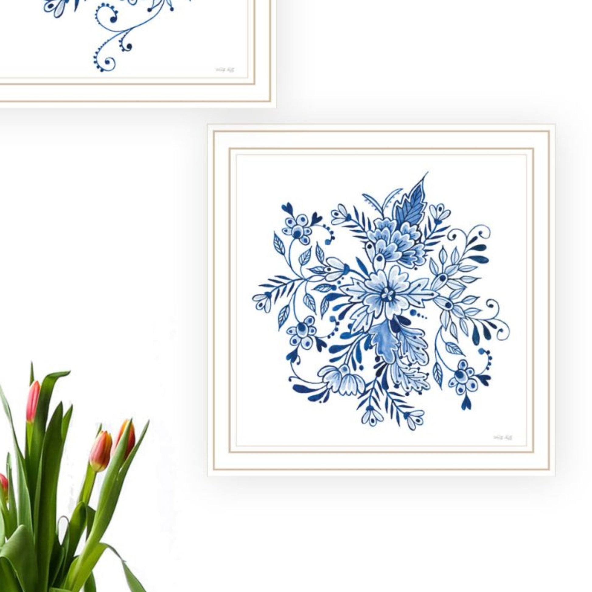 "Delph Designs Of Blue And White Florals" Framed Wall Art For Living Room, Wall Art Print For Home Decor, Bedroom Wall Art By Cindy Jacobs Multicolor Wood Paper