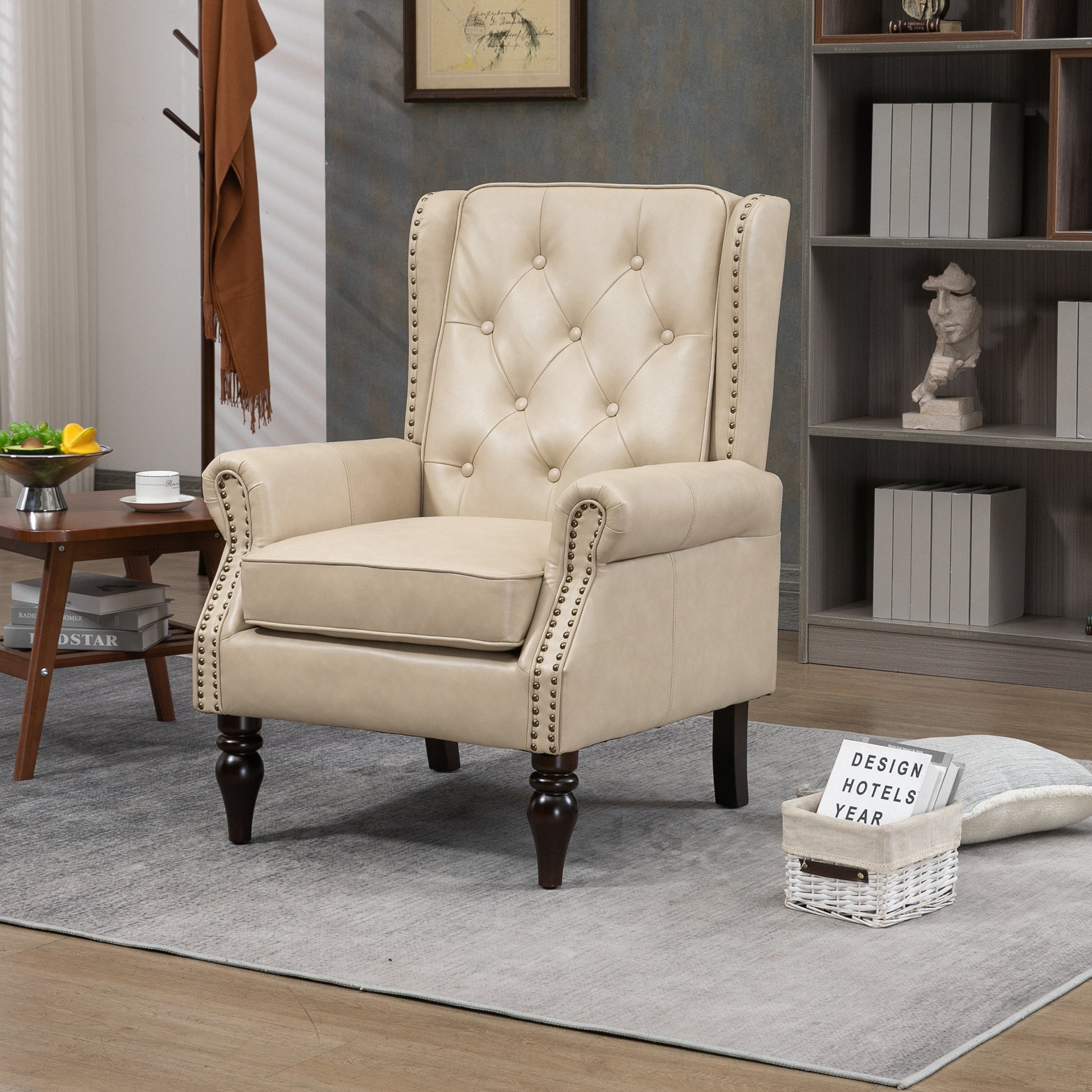 Coolmore Wood Frame Armchair, Modern Accent Chair Lounge Chair With Sturdy Wood Legs For Living Room Bedroom Camel Pu Camel Foam Pu Leather