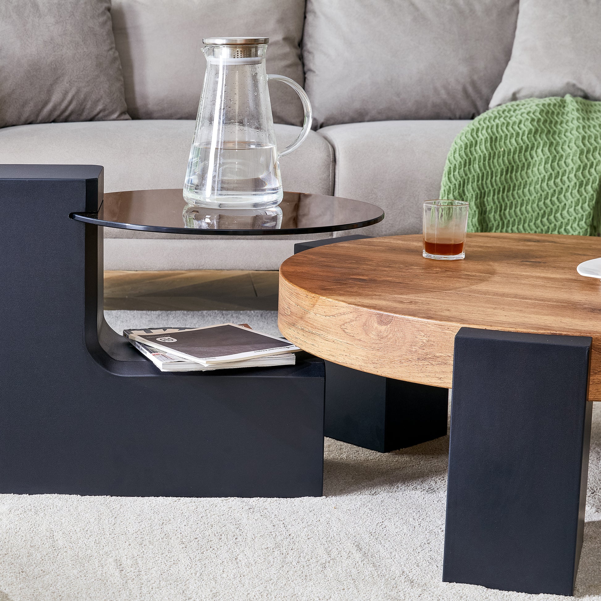 The Detachable Double Decker Coffee Table, The Stylish Design Is More Precious, And The Detachable Design Can Make The Use Of Space More Flexible And Suitable For Various Scenes. Black,Wood Mdf