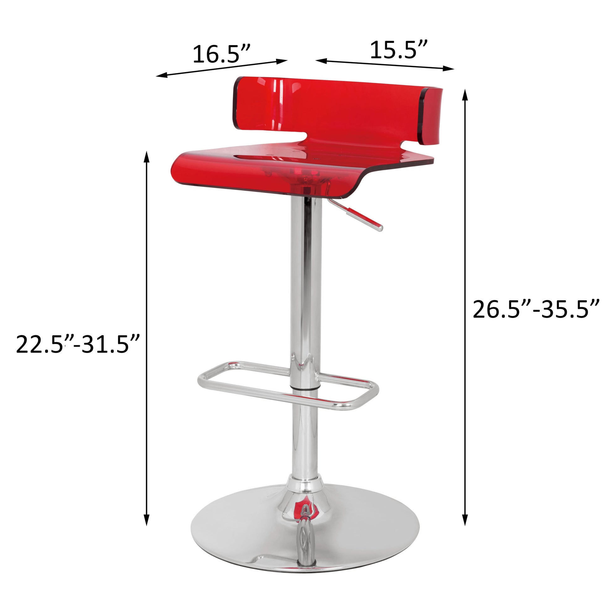 Red And Chrome Adjustable Swivel Stool Red Bar Stools & Counter Stools Bedroom Rectangular Modern Adjustable Metal