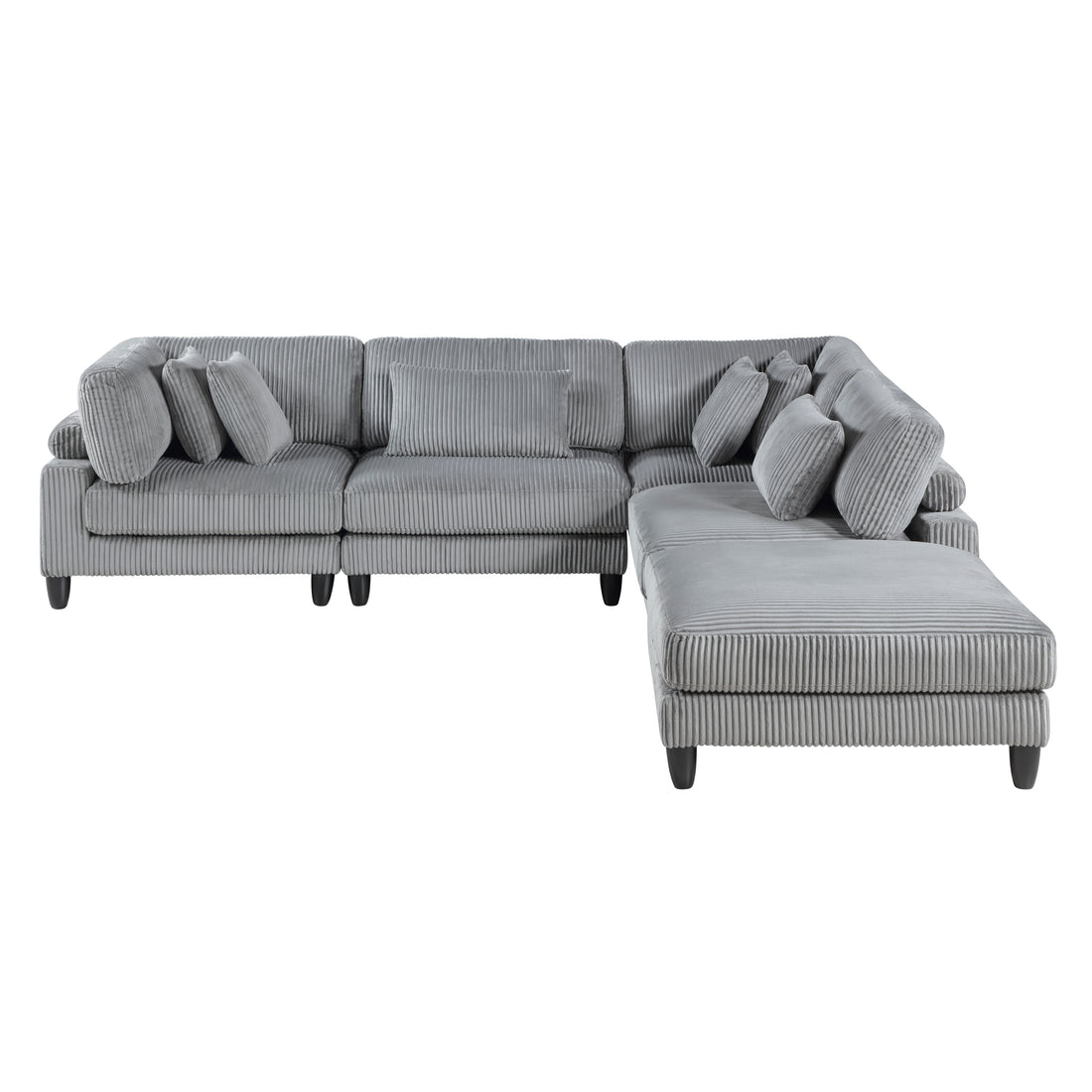 5Pc Modular Sectional Set Gray Corduroy Upholstery 2X Armless Chairs 2X Corner Seats 1X Ottoman Pillows Living Room Furniture Gray Corduroy Wood Primary Living Space Contemporary,Modern Modular