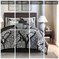 7 Piece Cotton Printed Comforter Set Black Cal King California King Black Polyester