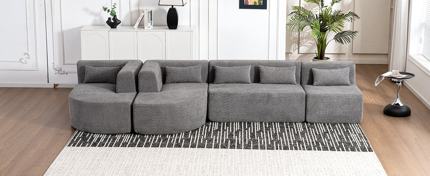 143.7" Upholstered Sofa Free Combined Sofa Couch With Two Chaise Lounge And Five Back Pillows For Living Room, Light Gray Light Gray Foam Polyester 5 Seat