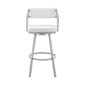 Lyla 26 Inch Counter Height Stool, Swivel, Faux Leather, White, Silver White Metal