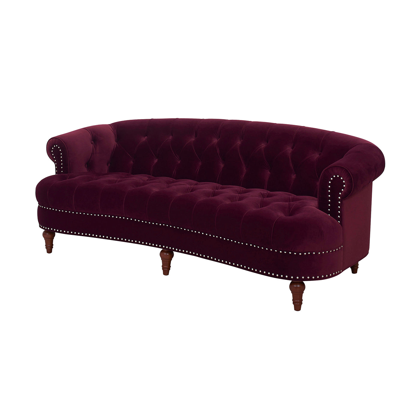 La Rosa Victorian Chesterfield Tufted Sofa, Burdy Velvet Burgundy Foam Velvet 3 Seat