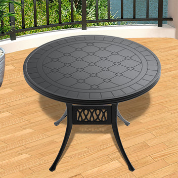 39.37 Inch Cast Aluminum Patio Dining Table With Black Frame And Carved Texture On The Tabletop Dining Set Black Rust Resistant Frame Garden & Outdoor Complete Patio Sets Aluminium