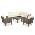 9 Piece Patio Rattan Furniture Set, Outdoor Conversation Set With Acacia Wood Legs And Tabletop, Pe Rattan Sectional Sofa Set With Coffee Table, Washable Cushion, Beige Yes Beige Garden & Outdoor Complete Patio Sets Foam Wicker