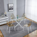 Dining Table With Cross Metal Leg And Tempered Glass,Modern Space Saving Kitchen Table For Living Room,White Legs,90X90X75Cm White Glass Metal