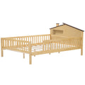 Full Size Wood Platform Bed With House Shaped Headboard, Led And Built In Storage, Natural Box Spring Not Required Full Natural Wood Bedroom Bed Frame Wood