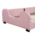 Twin Size Upholstered Platform Bed With Guardrail, Pink Box Spring Not Required Twin Pink Wood Faux Leather Upholstered