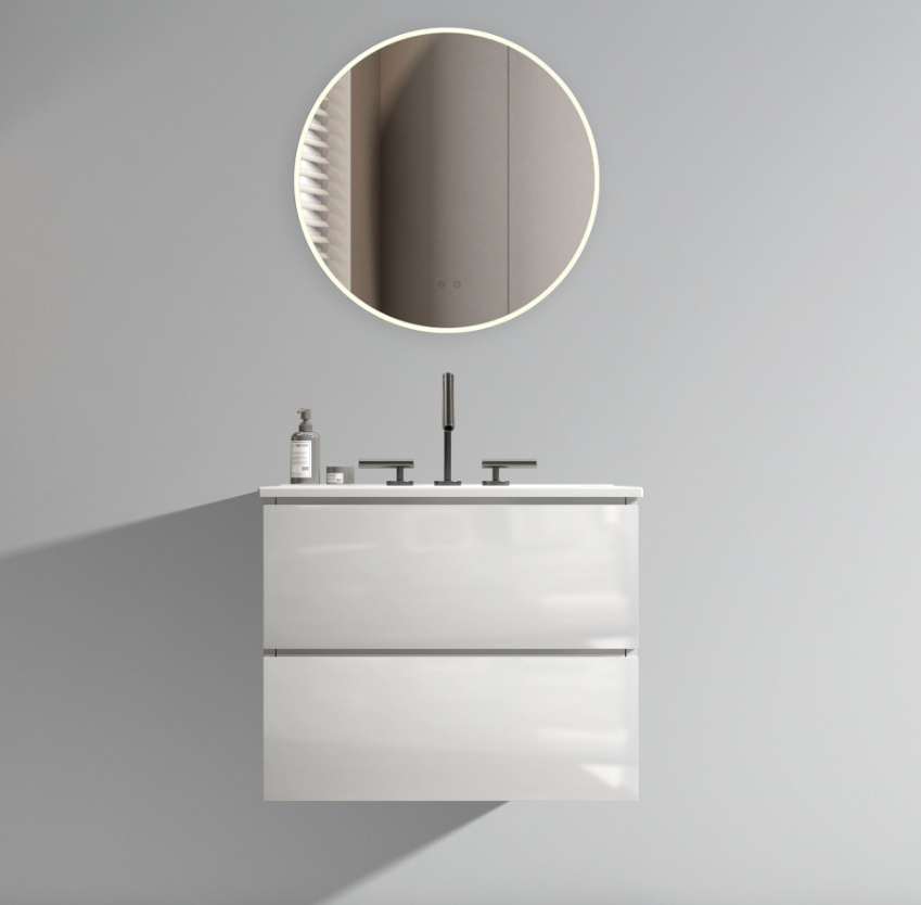 Tia 24" Wall Mount White Glossy Bathroom Vanity With Ceramic Sink With Three Faucet Holes, Large Storage Floating Bathroom Vanity For Bathroom, One Piece Sink Basin Without Drain, Pre Assembled