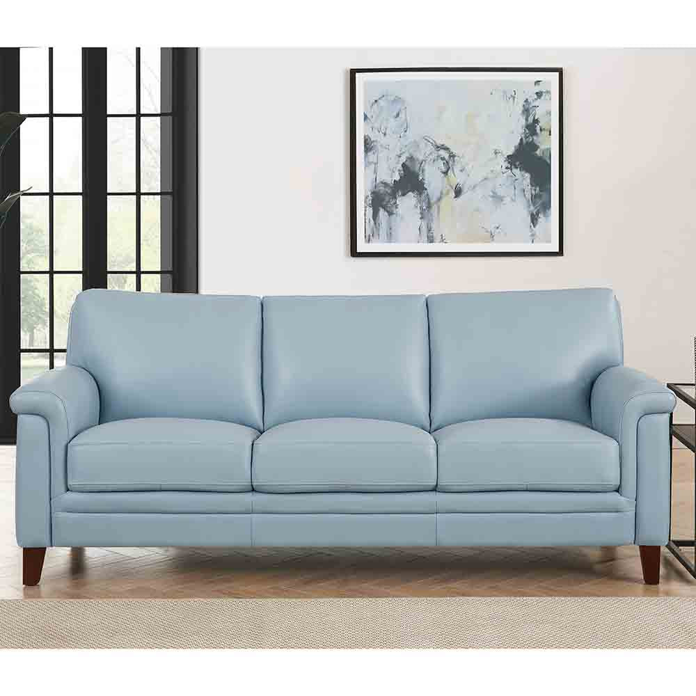 Westcott Leather Sofa Blue Memory Foam Genuine Leather 3 Seat