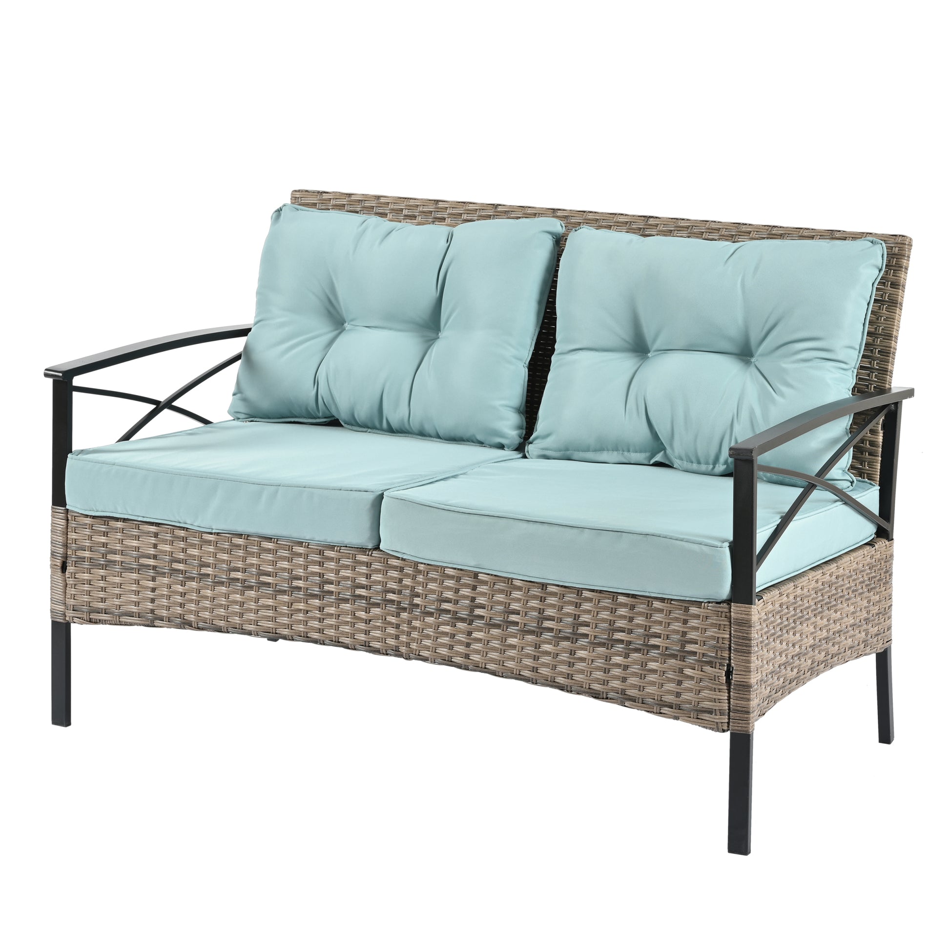 Patio Furniture, Outdoor Furniture, Seasonal Pe Wicker Furniture, Four Set Wicker Furniture With Black Metal Table Yes Brown Seats 4 Pe Rattan Iron Waterproof Fabric