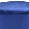 Midnight Blue Round Ottoman With Fringe Blue Velvet Primary Living Space Backless Solid Blue Round Armless Velvet