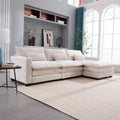 L Shape Sofa Couch With Usb & Cup Holders, Corduroy Stripe Fabric 3 Seater Sofa With 1 Ottoman, Beige Beige Wood 4 Seat