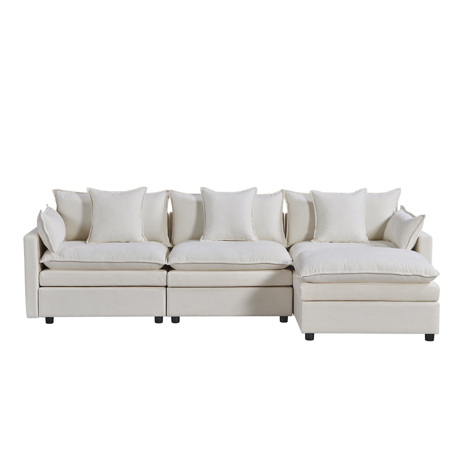 108.66"Modern Chenille L Shaped Sectional Sofa With Convertible Chaise, Comfy Cloud Couch Deep Sectional Sofa With Ottomans For Living Room White Wood Foam Chenille 3 Seat