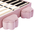 Full Size Upholstered Rabbit Shape Bed With 2 Storage Stools, Velvet Platform Bed With Cartoon Ears Shaped Headboard, Pink Full Pink Wood