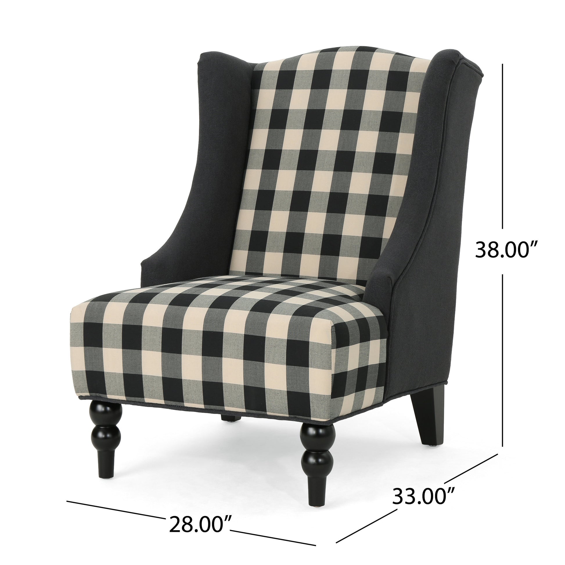 Toddman Hi Back Club Chair, High Back Fabric Club Chair, Black Checkerboard And Dark Charcoal 28D X 33W X 38H Inch Black White Scottie Dogs Fabric