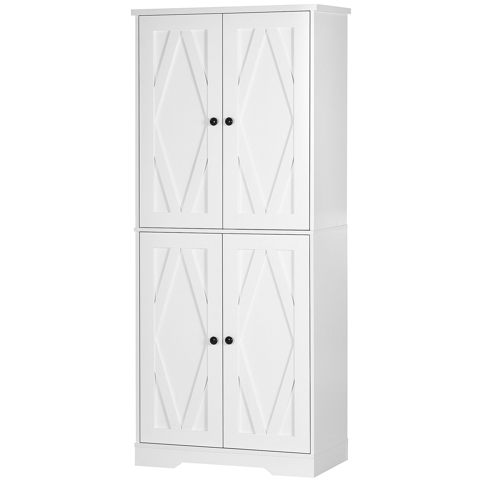 Homcom 70.75" Farmhouse Kitchen Pantry Cabinet, Freestanding Tall Storage Cabinet With 4 Barn Doors And Adjustable Shelves For Dining Room, White White Mdf